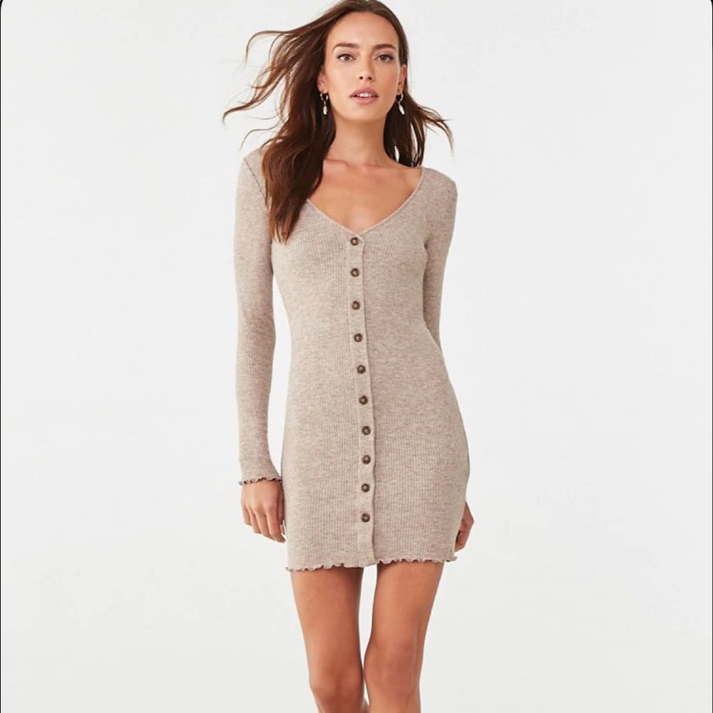 Forever 21 ribbed button mini sweater dress